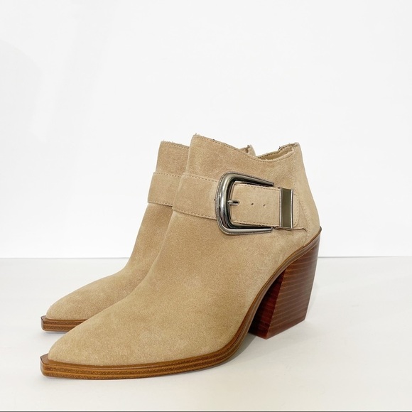 Vince Camuto Gidgey Suede Buckle Pointed Block Heeled Ankle Booties 5.5 US - Picture 2 of 8